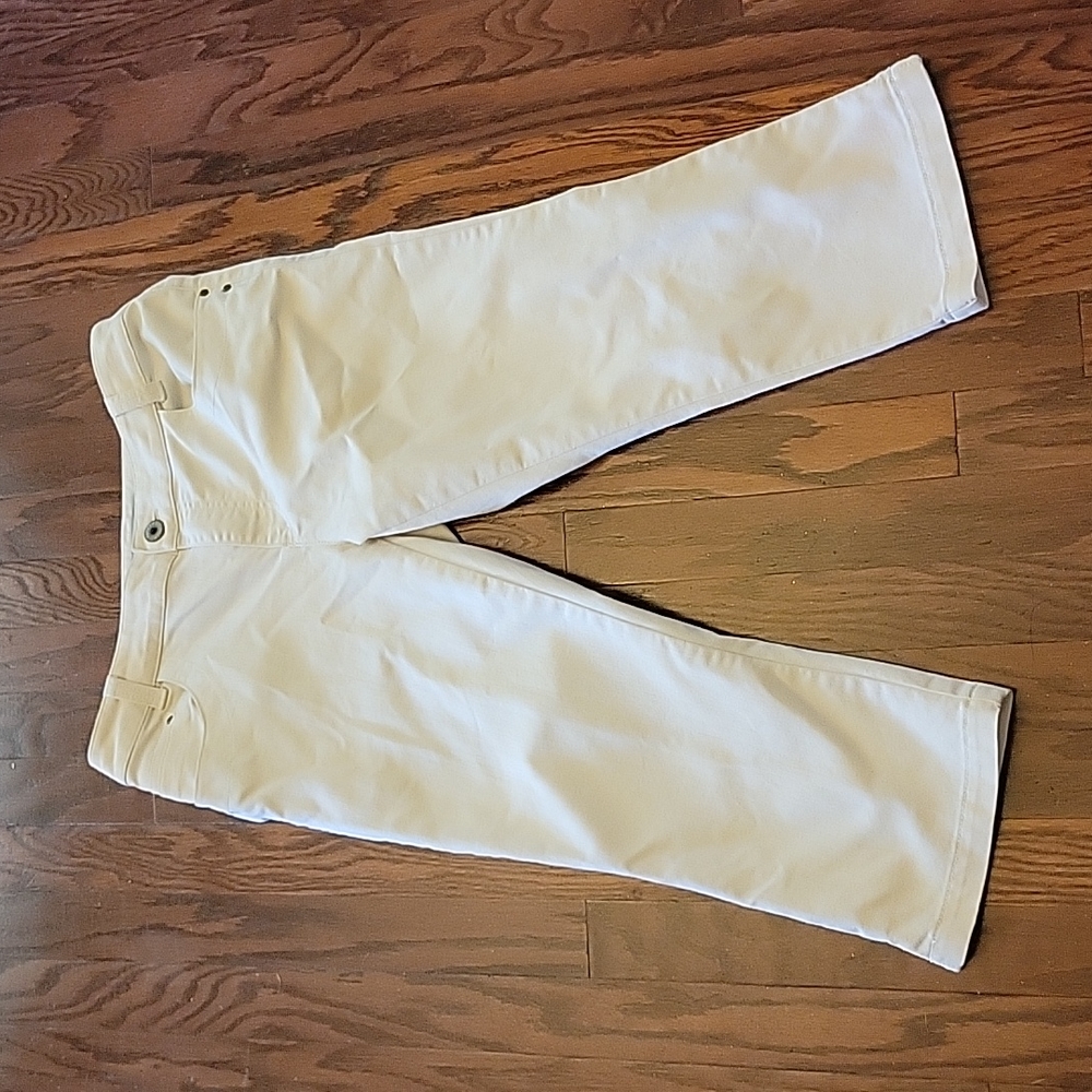 Chico's Platinum Denim cream off 9white cropped stretch jeans 0.5 Small EUC …